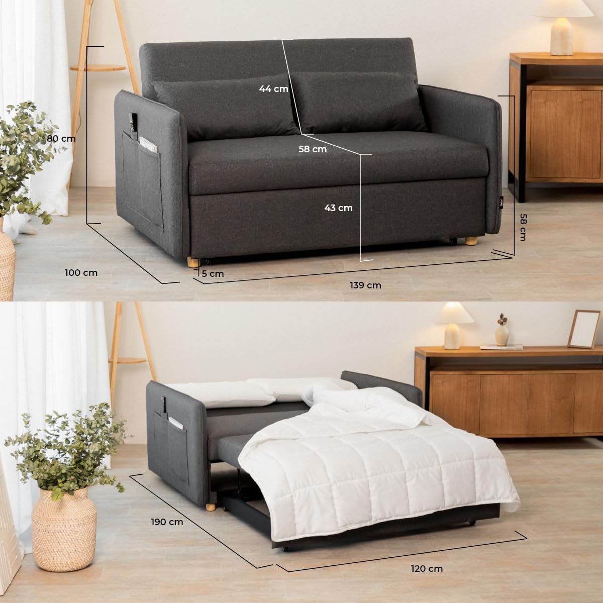 Sofá Cama 2 Plazas 3 en 1