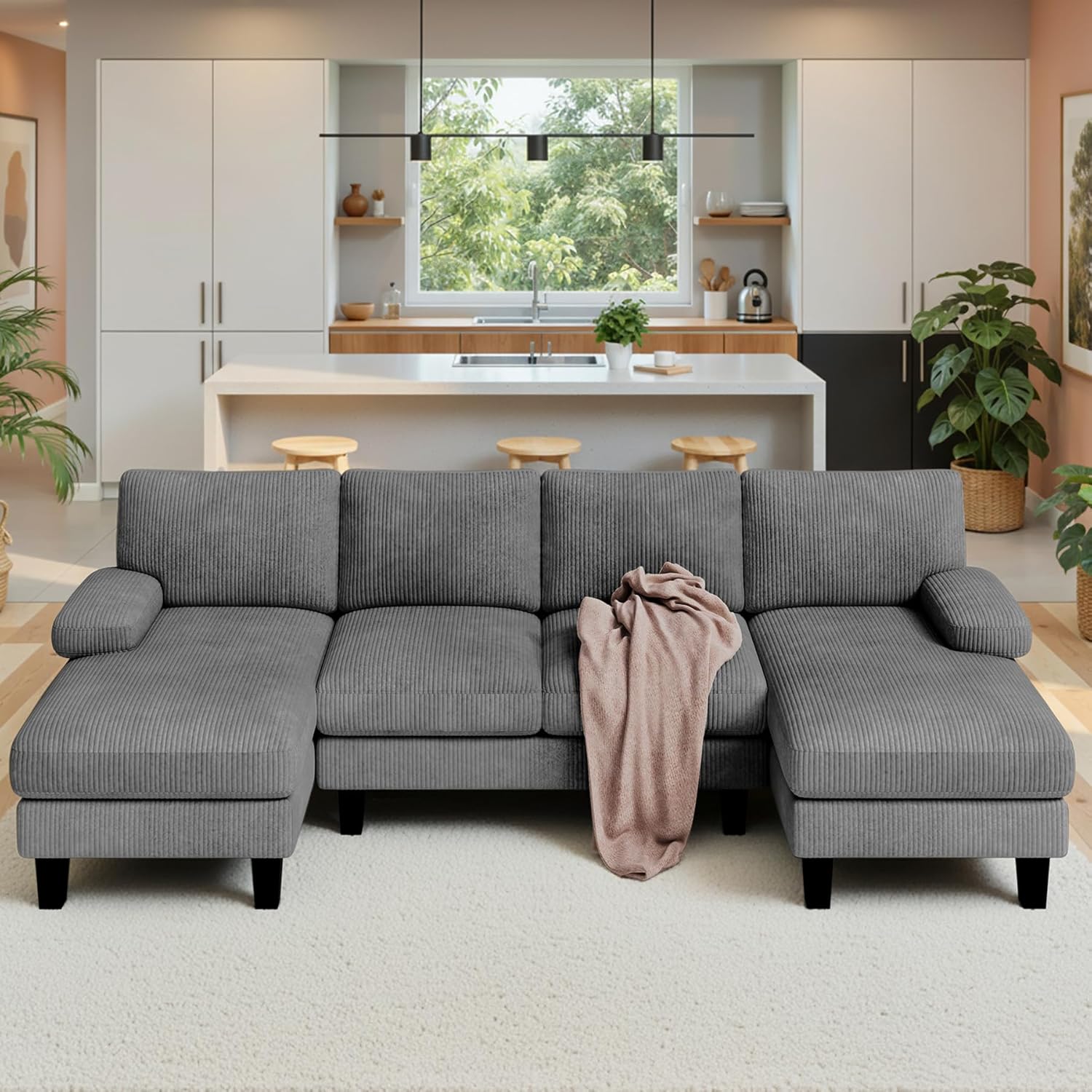 Sofa 4 Plazas en Forma de U con Chaise Longue