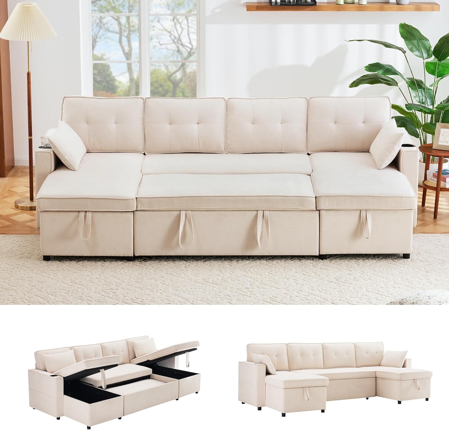 Sofa cama en forma de L con almacenamiento