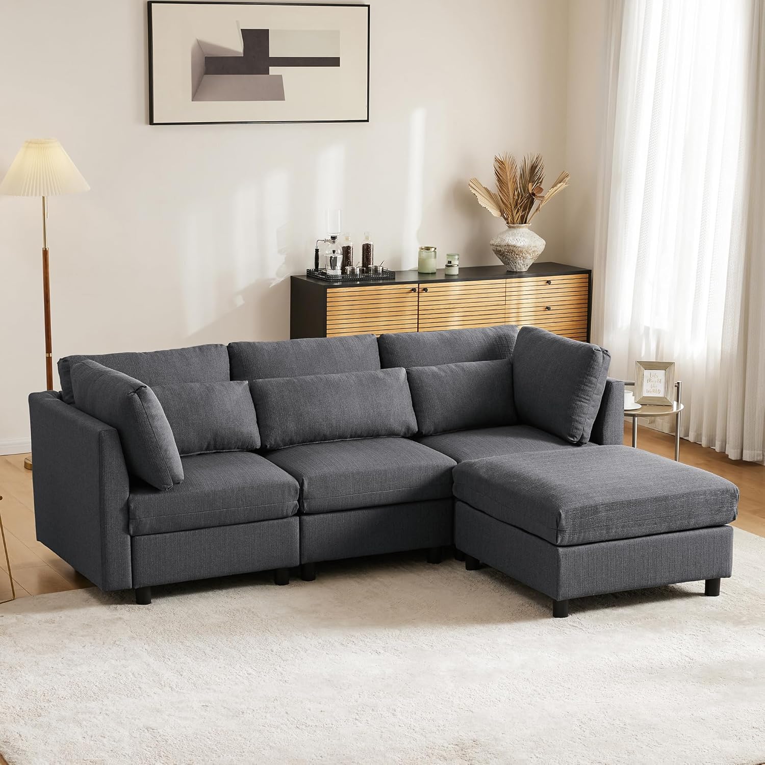 Sofa Cama en L Modular, 3 Plazas con Reposapiés
