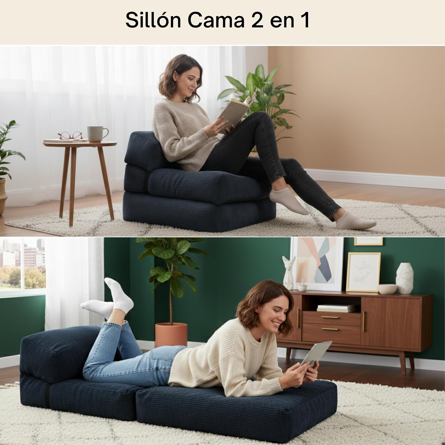 Sofá Cama 1 Plaza Convertible Terciopelo Acanalado