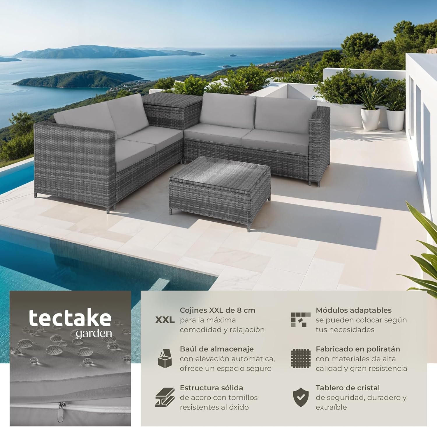 Conjunto Jardín de Ratán Combinable con Cojines