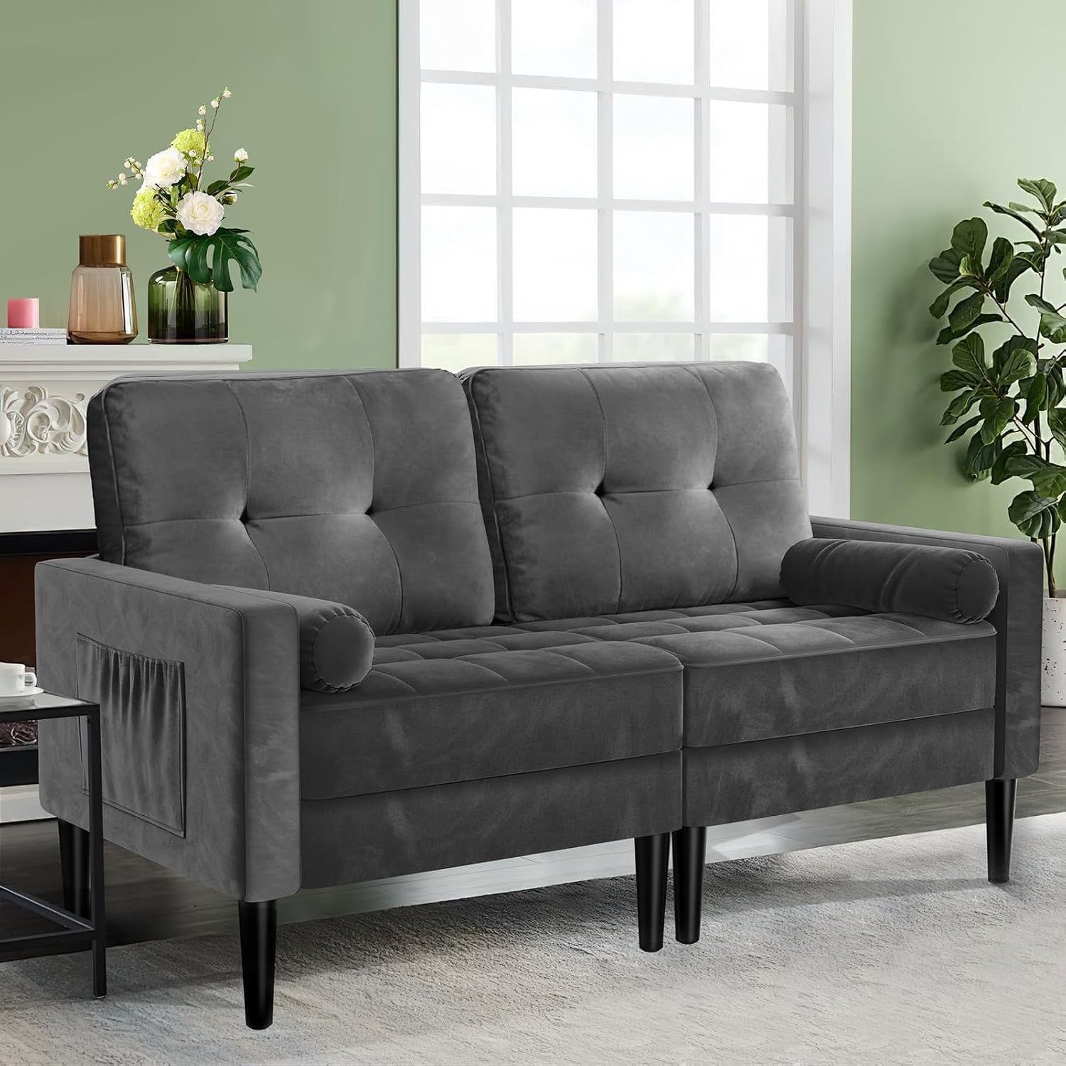 Sofá 2 Plazas con 2 Almohadas en Terciopelo