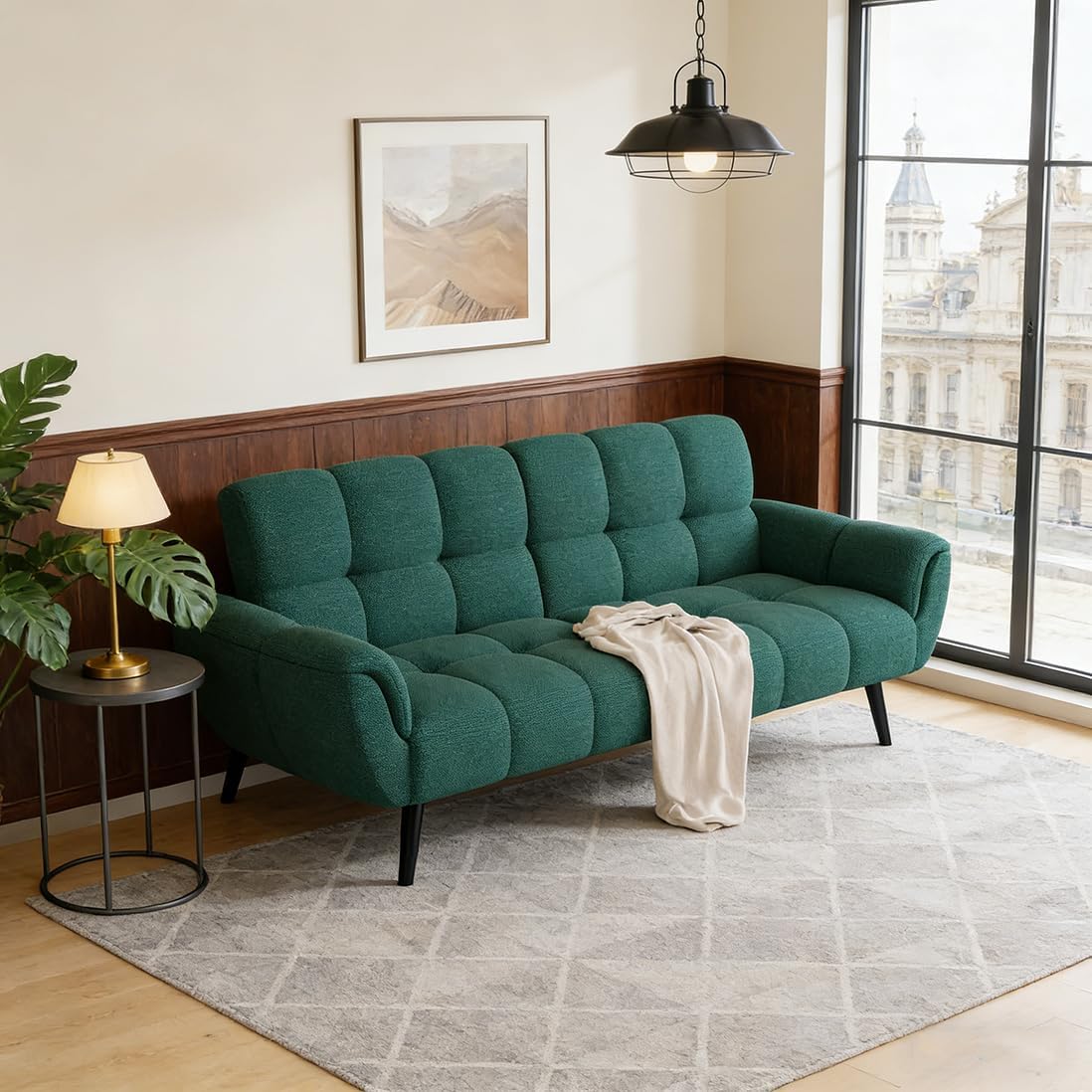 Sofá Cama Moderno de Lino con Respaldos Ajustables