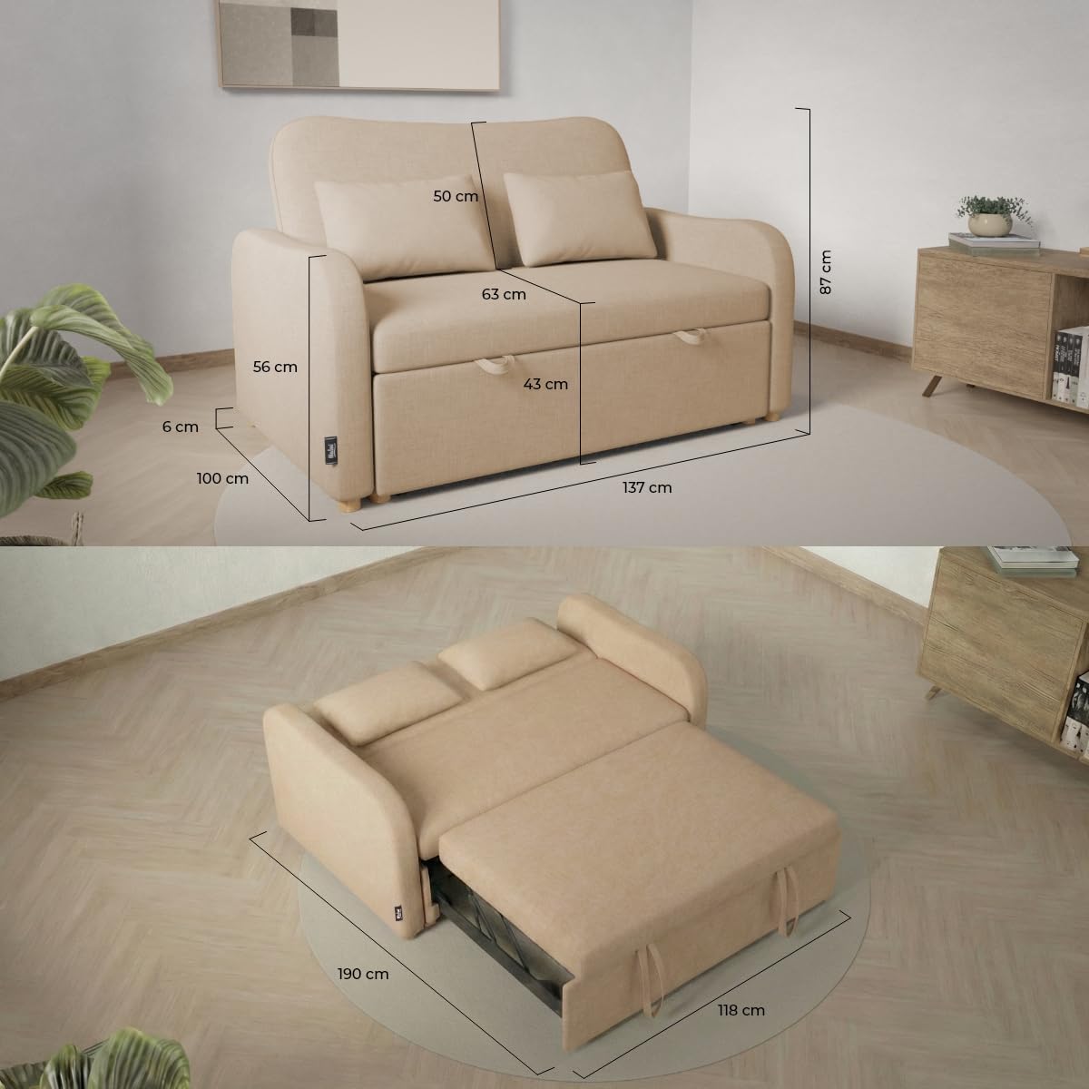 Sofá Cama 2 Plazas 3 en 1