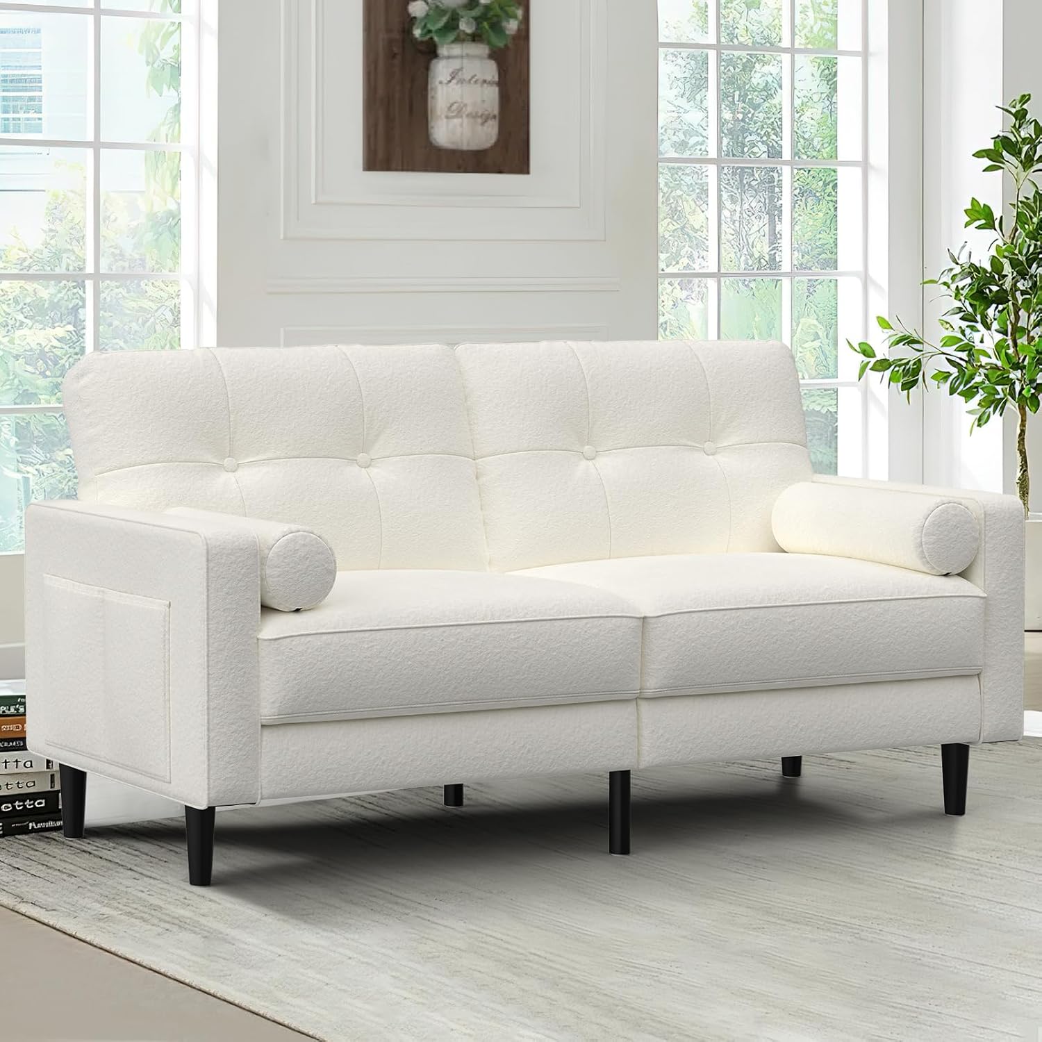 Sofa 2 Plazas Moderno con Cojines Gruesos, 2 Almohadas