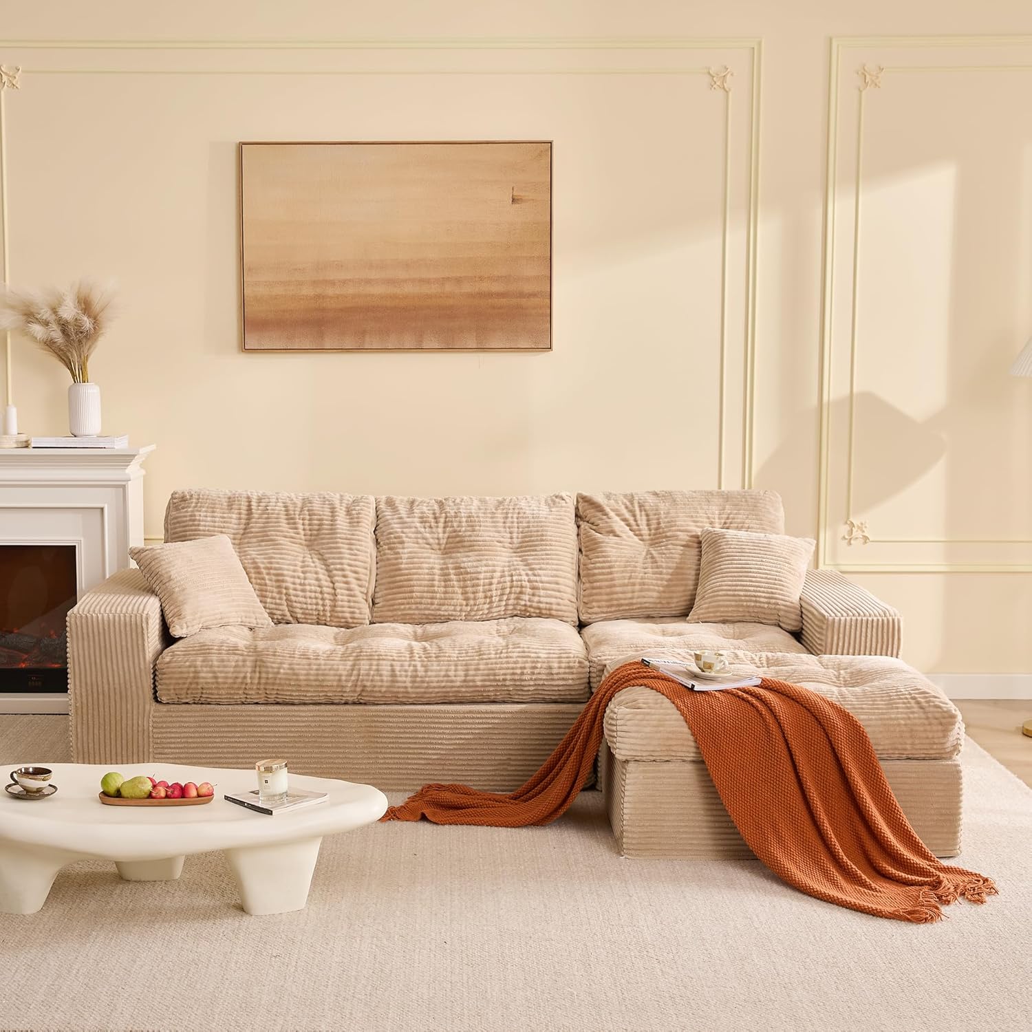 Sofá Esquinero Modular de 3 Plazas Funda de Pana