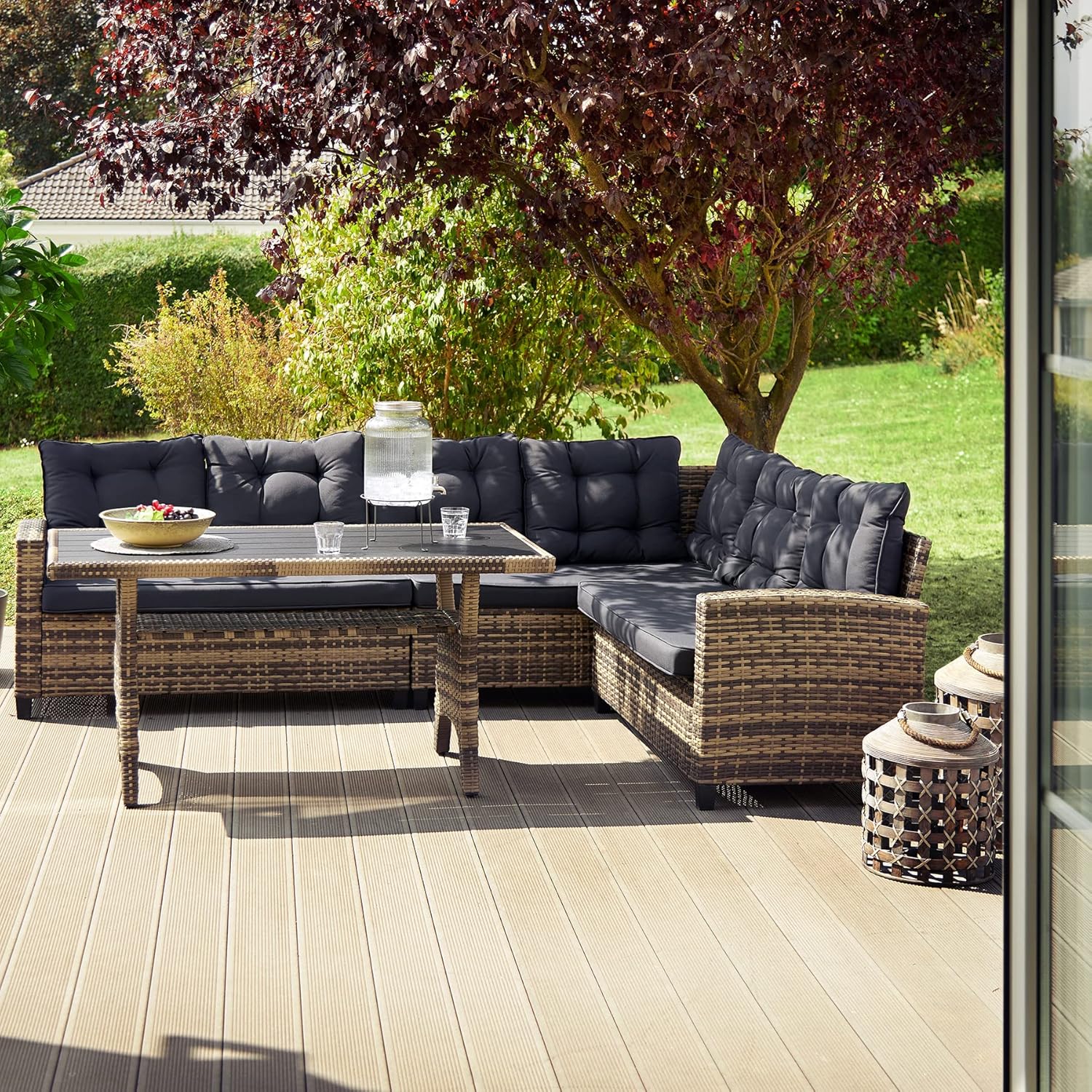 Conjunto Jardín de Ratán Combinable con Cojines