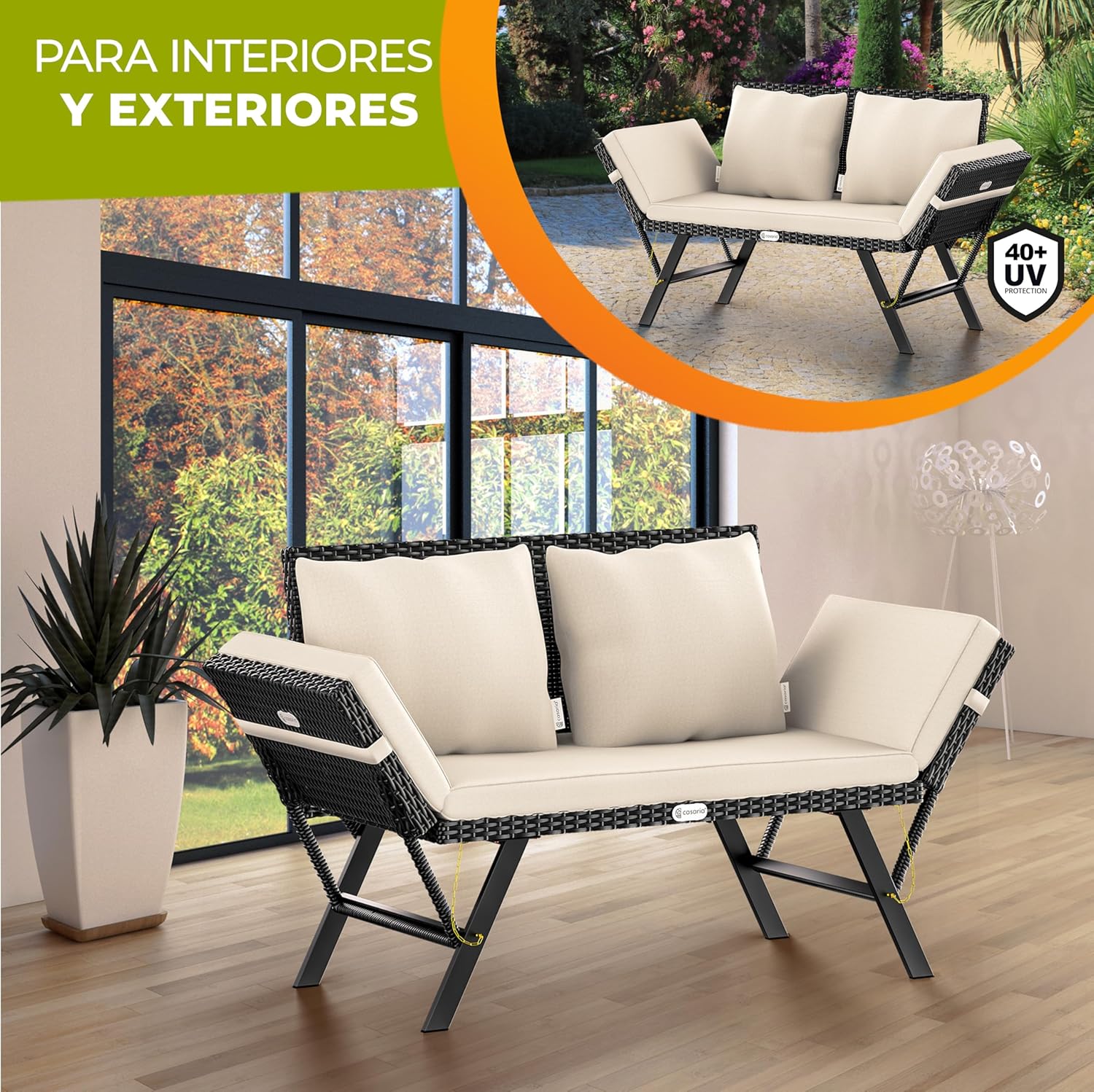 Sofá de Jardín Poliratan 2en1 Reclinable Tumbona Exterior