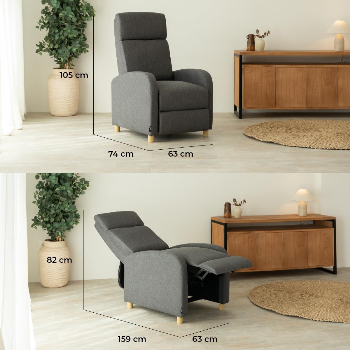 Sillón Reclinable Compacto con Reposapiés Apertura Push