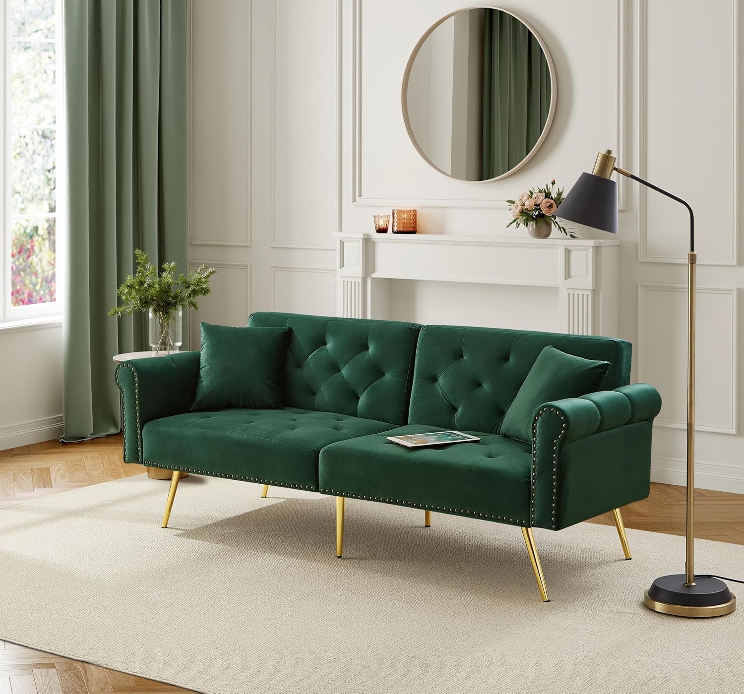 Sofá Cama Moderno 2 Plazas Terciopelo Respaldo Ajustable