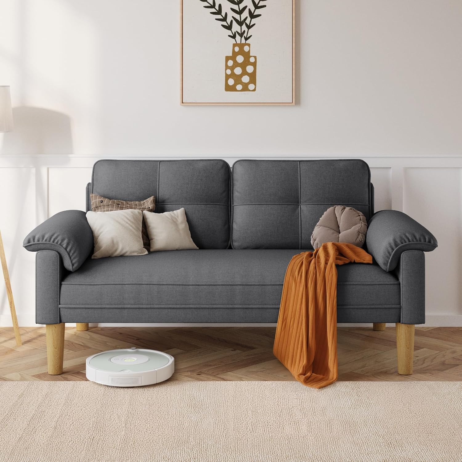 Sofá 2 Plazas con Reposabrazos y Bolsillo Lateral