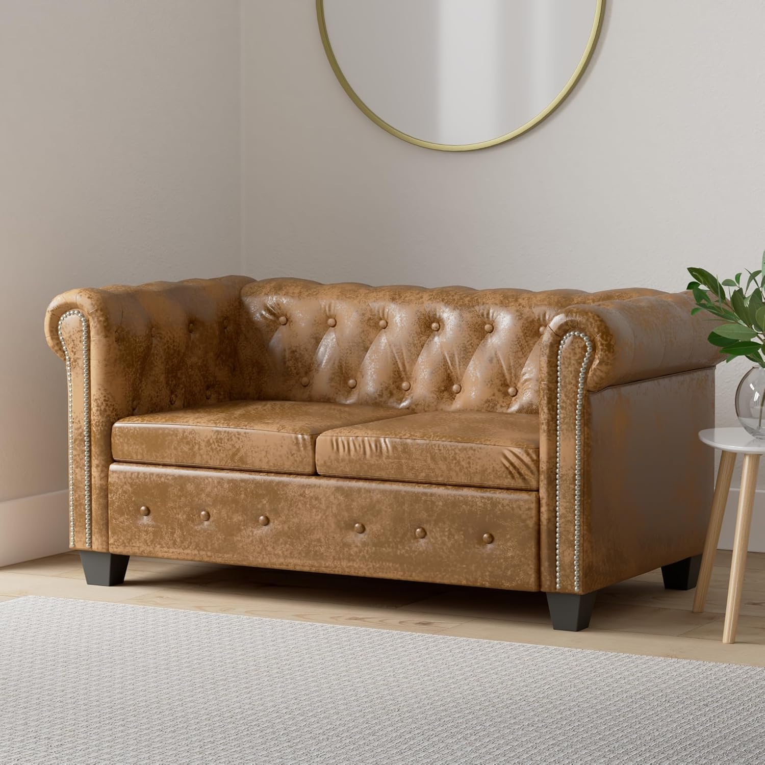 Sofá Chesterfield 2 Plazas Cuero Artificial Marrón